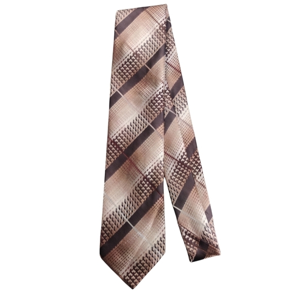 Stacy Adams Two-Tone Brown Stripe Hounds Tooth Tie - Picture 2 of 7